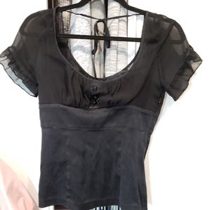 Black silk and chiffon shirt